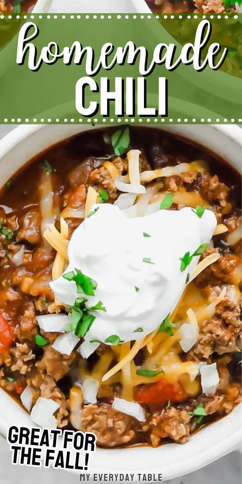 easy homemade chili Easy Homemade Chili, 30 Minute Meals Easy, Meal For Two, Fall Meal, Healthy Family Recipes, Chili Ingredients, Weeknight Dinner Recipes, Easy Chili, Chili Recipe Easy