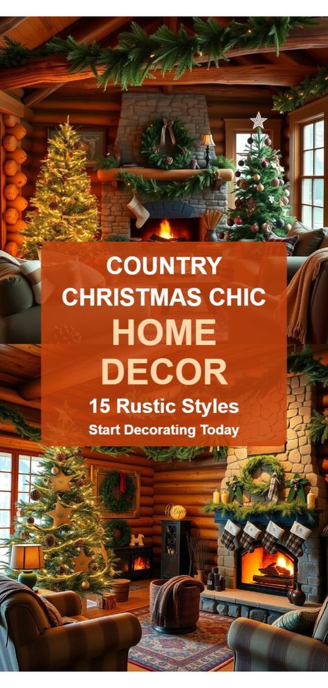 Rustic Christmas Home Decor Ideas Mountain Lodge Christmas Decor Ideas, Glamorous Christmas Decor, Rustic Christmas Decor Ideas, Lodge Christmas Decor, Glamorous Christmas, Log Home Living, Christmas Home Decor Ideas, Christmas Lodge, Christmas Log