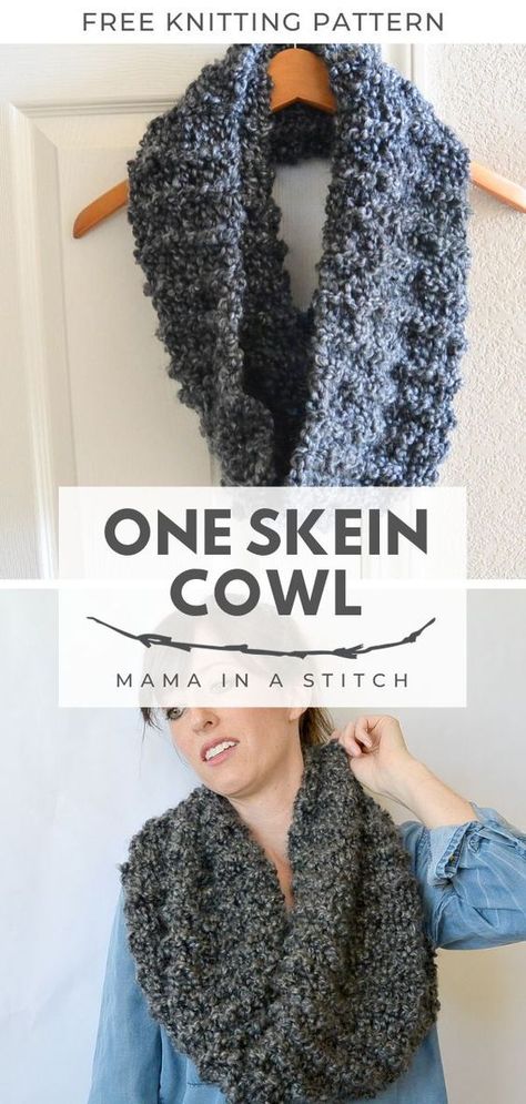 This is the squishiest, most beautiful cowl and it's completely beginner friendly! The free knitting pattern will show you how to make it with just one skein of yarn.  So great for gift giving! #freepattern #diy #crafts #tutorial Mama In A Stitch, Knit Cowl Pattern Free, Knitting Patterns For Beginners, Beginner Knitting Pattern, Cowl Knitting, Baby Frock Pattern, Intricate Crochet, Beginner Knitting, Beginner Knitting Patterns