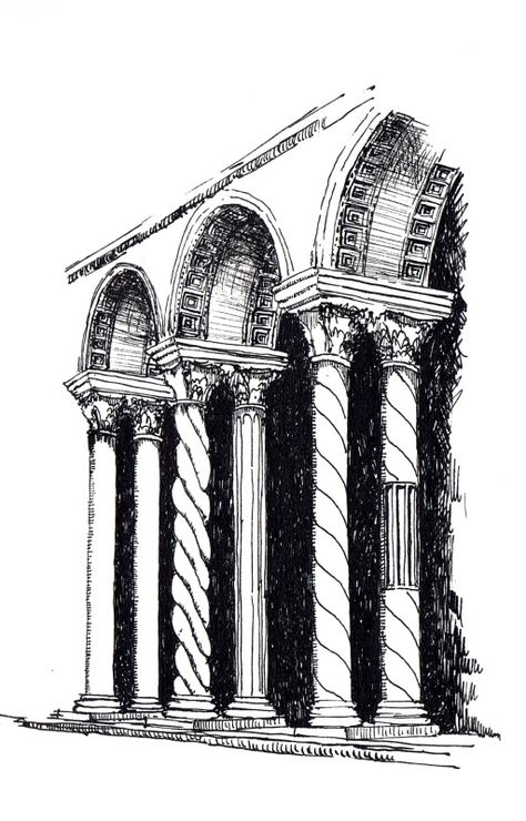 romanesque columns Romanesque Architecture Sketch, Architecture History Timeline, Ink Magic, History Journal, Romanesque Art, Classical Interior, Interior Design Student, Greek Architecture, Isometric Drawing