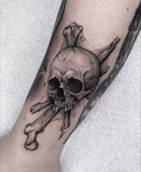 Skull Crossbones Tattoo, Crossbones Tattoo, Sg Tattoo, Trippy Tattoo Ideas, Trippy Tattoo, Skull Tattoo Designs, Black Skull Tattoo, Skull Hand Tattoo, Skull Sleeve Tattoos