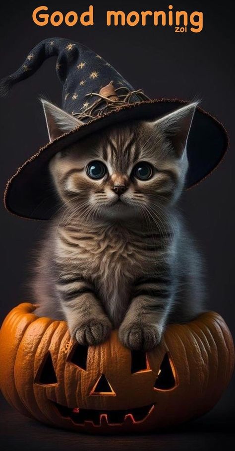 10 Most Cute & Adorable Good Morning Picture Quotes Halloween Wallpaper Lockscreen, Halloween Cat Illustration, Ink Challenge, Helloween Wallpaper, Happy Halloween Pictures, Cats Halloween, Fall Cats, Painted Cat, Halloween Wallpaper Cute