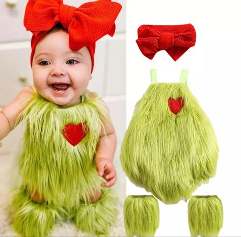 Fun Christmas Outfits, Grinch Halloween, Grinch Costumes, Baby Cosplay, Baby Grinch, Heart Applique, Leg Warmer, Boys Romper