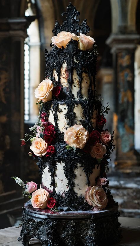 #cake #cakedecorating #cakes #birthdaycake #chocolate #food #dessert #cakesofinstagram #birthday Gothic Inspired Wedding, Gothic Pink Wedding, Wedding Cakes Gothic, Goth Cake Wedding, Dark Wedding Cake Ideas, Pink Gothic Wedding, Gothic Wedding Cake Ideas, Goth Wedding Cakes, Emo Wedding Ideas