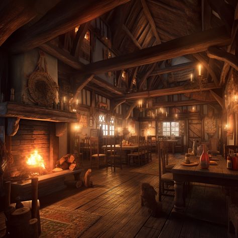 Tavern Concept Art Interior, Tavern Fantasy Art Interior, Medieval Inn Interior, Dnd Tavern Interior, Inn Aesthetic Medieval, Tavern Dnd Art, Fantasy Tavern Interiors, Medieval Tavern Concept Art, Fantasy Inn Interior