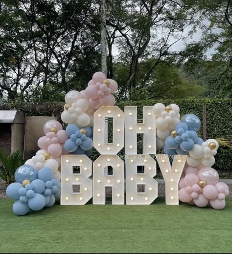 Gender Reveal For Party Decoration, Gender Reveal Marquee Letters, Gender Reveal Venue Ideas, Gender Reveal Set Up, Gender Revelation Ideas, Gender Reveal Decorations Outdoor, Gender Reveal Balloon Ideas, Gender Reveal Backdrop Ideas, Cute Gender Reveal Themes