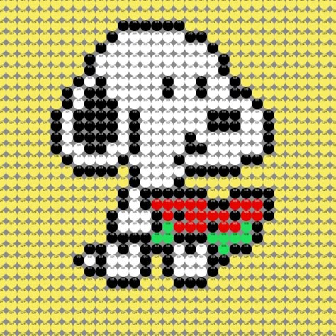 Snoopy Pearl Beads, Snoopy Perler Bead Pattern, Snoopy Perler Beads, Snoopy Perler, Beaded Snoopy, Holiday Cross Stitch Patterns, Pixel Grid, Pixel Beads, Grid Patterns