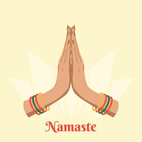 Illustration of karma depicted with Namaste, Indian women's hand greeting posture of namaste with lotus flower vector illustration Namaste Illustration, Namaste Images, Lotus Flower Vector, Hands Cartoon, Namaste Hands, Flower Vector Illustration, Namaste Art, Namaste India, Stickers For Journal