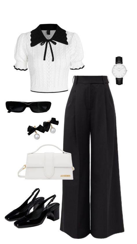 #black #outfit #fyp #trending #aesthetic #ootd #oldmoney #inspo #outfitcheck #fypshuffle #viral Korean Trending Outfits, Black Smart Casual Outfit, Ootd Classy Elegant, Korean Classy Outfits, Black And White Work Outfit, Outfit Interview, Cute Work Outfit, Korean Husband, 6th Form Outfits