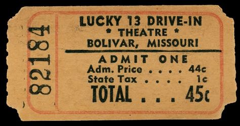 Old movie ticket Movie Theater Tickets, Old Movie Theater, Ticket Cinema, Movie Ticket Stubs, Movie Theater Aesthetic, Vintage Movie Theater, 1960s Movies, Drive In Movie Theater, Vintage Ticket