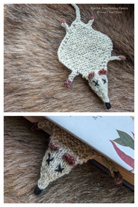 Squished Rat Crochet Bookmark, Small Knits Free Patterns, Nitting Ideas Knitting Free Pattern, Knitting Bookmarks Free Patterns, Knitted Book Marks, Knit Bookmark Pattern, Knitting Patterns Bags Free, Creative Knitting Art, Bookmark Knitting Pattern Free