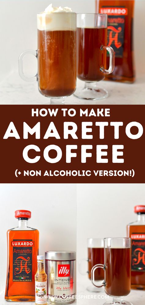 How to make an amaretto coffee - alcoholic and non alcoholic versions! Coffee Desserts Easy, Espresso Desserts, Cafe Food Recipes, Amaretto Coffee, Easy Espresso, Easy Coffee Drinks Recipes, Coffee And Alcohol, Espresso Dessert, Fall Coffee Recipes