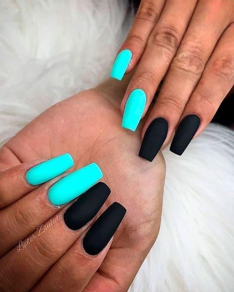 Green And Black Nails, Mint Green Nails, Silver Glitter Nails, Gold Glitter Nails, Black Nail, Acrylic Nails Coffin Short, Neon Nails, Coffin Nails Designs, Pretty Acrylic Nails