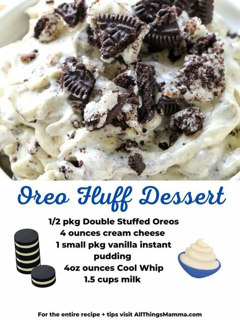 Easy Oreo Fluff, Oreo Fluff Dessert, 5 Ingredient Desserts, Bbq Foods, Dessert Dip Recipes, Cool Whip Desserts, Oreo Fluff, Oreo Dessert Recipes, Fluff Recipe