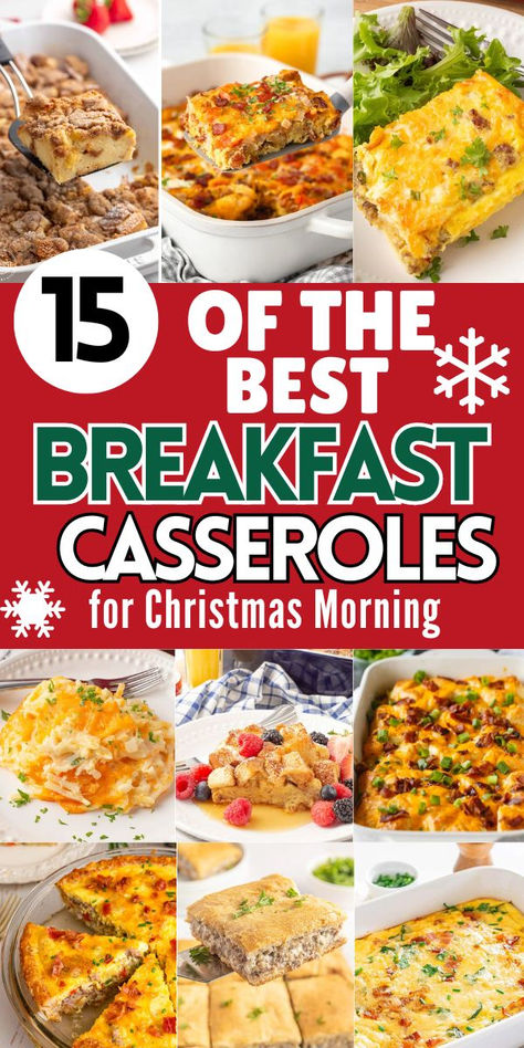 Photo collage of breakfast casseroles with text overlay. Christmas Breakfast Ideas Overnight, Easy Christmas Morning Breakfast Casserole, 28 Christmas Breakfast Casseroles, Christmas Morning Breakfast Casserole Crockpot, Challah Breakfast Casserole, Christmas Breakfast Casserole With Hashbrowns, Make Ahead Breakfast Casserole Christmas, Crockpot Christmas Breakfast Casserole, Christmas Casseroles Breakfast