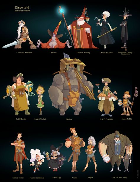 Discworld characters, Anton Alexandrov on ArtStation at https://www.artstation.com/artwork/Yeo8XY Discworld Cosplay, Discworld Fanart, Discworld Characters, Discworld Art, Paul Kidby, Discworld Books, Terry Pratchett Books, Disc World, Terry Pratchett Discworld