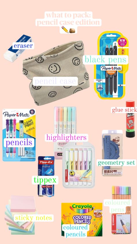 Pencil Case Essential, School Emergency Kit, School Backpack Essentials, Preppy School Supplies, School Routine For Teens, خريطة ذهنية, Pretty School Supplies, School Preparation, School Pencil Case