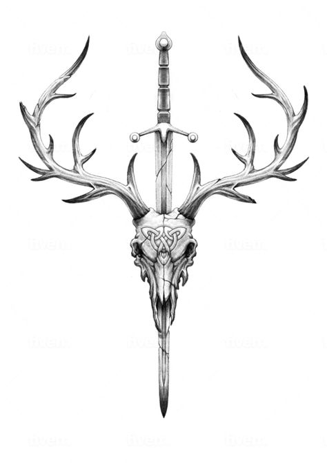 Unique gothic tattoo design expertly crafted with a dark aesthetic. Deer Hunting Tattoos For Men, Red Deer Tattoo, White Stag Tattoo, Deer Skull Tattoo Design, Deer Skull Tattoo For Men, Buck Skull Tattoo, Mens Back Tattoo Ideas Unique, Dark Meaning Tattoos, My Choice Tattoo