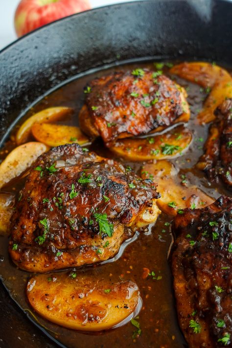 Maple Apple Chicken, Cider Braised Chicken Half Baked Harvest, Apple Juice Chicken, Cider Braised Chicken Thighs, Apple Cider Chicken Marinade, Apple Glazed Chicken, Dinner Recipes Using Apple Cider, Apple Cider Braised Chicken, Apple Cider Chicken Breast