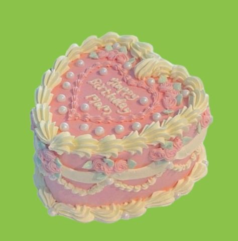 Heart Cake Designs, Vintage Cake Decorating, Heart Cake Design, Cakes Cute, Vintage Heart Cake, Cake Icon, Birthday Heart, Vintage Birthday Cakes, Pink Birthday Cakes