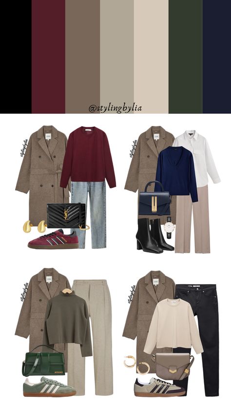 Autumn Colour Outfit Ideas, Fall Outfits For Winter Palette, Winter Colours Outfits, Wardrobe Color Palette Ideas, Winter Colours 2024, Deep Autumn Winter Outfits, Winter Pallet Outfits, Autumn Color Outfit Ideas, Deep Color Outfits