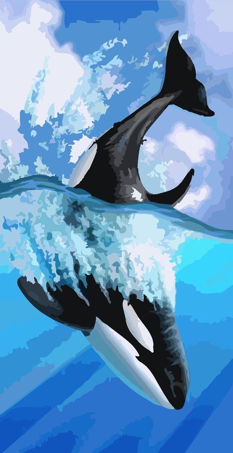 Animals In The Ocean Drawing, Whales Painting, Orca Whale Art, Orca Drawing, Orca Painting, Canvas Acrylic Painting Ideas, Acrylic Painting Ideas On Canvas, Painting Ideas On Canvas Acrylic, Orca Art