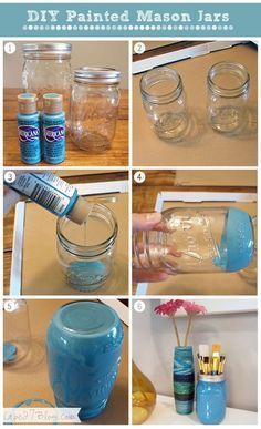 Painted Mason Jars Diy, Rainbow Diy, Mason Jar Projects, Glasses Makeup, Diy Jar Crafts, Mason Jar Crafts Diy, Painted Jars, Jar Diy, Painted Mason Jars