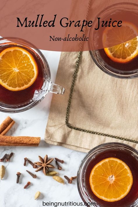 Mulled grape juice is a delicious, non-alcoholic way to celebrate this holiday season! Chili Lasagna, Grape Juice Recipe, Gingerbread Hot Cocoa, Healthy Vegan Dinner Recipes, Vegan Lunch Ideas, Recipes Chili, Healthy Vegan Dinner, Vegan Cheese Recipes, Dinner Recipes Vegetarian