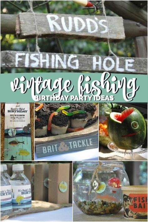 Boys Fishing Themed Birthday Party Ideas Fishing Birthday Party Ideas, Fishing Birthday Party Boys, Fishing Party Ideas, Fishing Party Decorations, Gone Fishing Party, Fishing Themed Birthday Party, Fish Party, Fishing Birthday Party, O Fish Ally