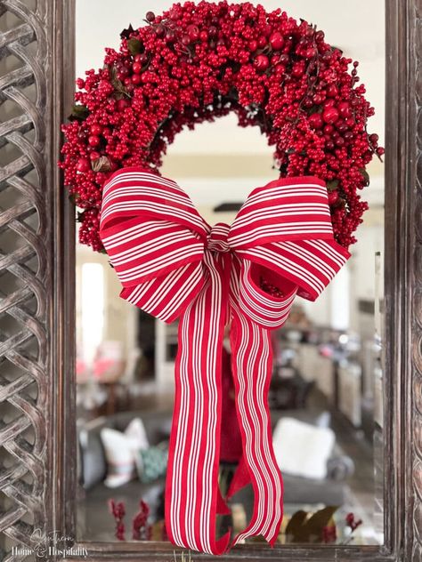 How Do You Make A Wreath Bow, Bow For Small Wreath, How To Put A Bow On A Wreath, Bows Diy Ribbon Wreath, Quick Wreath Bow, Easy Bow For Wreaths, Tying A Bow With Ribbon For Wreath, Wreath Bows How To Make Easy, Making A Bow With Ribbon For A Wreath