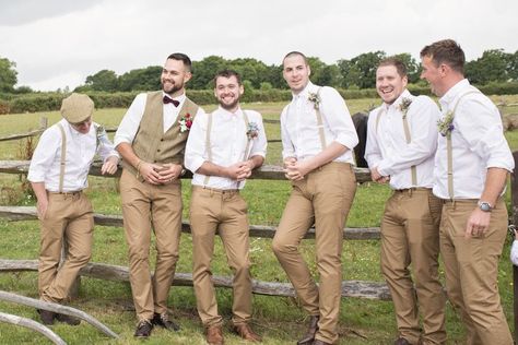 Groom Tweed Waistcoat Red Bow Tie Brown Check Country Suit Groomsmen Braces House Meadow Wedding Kerry Ann Duffy Photography  #wedding #Groom #Tweed #Waistcoat #Red #BowTie #Brown #Check #Country #Suit #groomsmen #braces Khaki Suspenders Groomsmen, Groomsmen Waistcoat Only, Groomsmen Waistcoat, Backyard Wedding Groom Attire, Backyard Wedding Groom, Country Groomsmen, Tweed Groom, Grooms Outfits, Suit Groomsmen