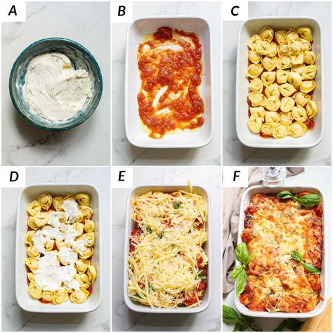 Meal Train Pasta Bake, Tortellini Bake With Ricotta, Tortilini Bake Recipes, Freezer Tortellini Bake, Tortellini Oven Bake, Premade Tortellini Recipes, Easy Baked Tortellini Casserole, Make Ahead Tortellini Bake, Baked Cheese Tortellini Recipes