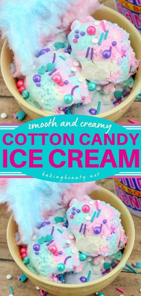 Cotton Candy Ice Cream, summer dessert recipes, frozen treats Cotton Candy Recipes, Cotton Candy Recipe, Homemade Cotton Candy, Bubble Gum Ice Cream, Cotton Candy Ice Cream, Bubble Cake, Ice Cream Ideas, Custard Ice Cream, Gluten Free Ice Cream