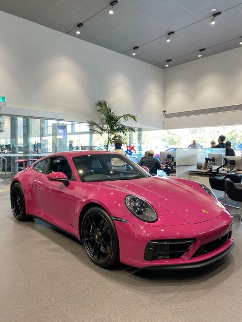 Pink Porche Car, Pink Porche Car Aesthetic, Pink Porsche Car, Porshe Pink Car, Pink Convertible Car Aesthetic, Pink Porsche, Porsche Gts, Porsche Gt3 Rs, Fastest Car