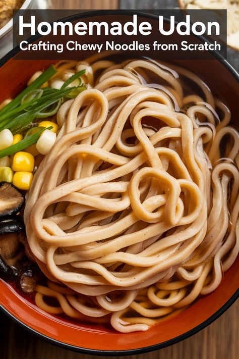 Learn how to make delicious homemade udon noodles from scratch with this easy step-by-step guide. Enjoy the chewy texture of fresh udon at home! Homemade Chinese Noodles Recipes, How To Make Udon Noodles From Scratch, Homemade Udon Noodle Recipe, Homemade Asian Noodles, How To Make Udon Noodles, Homemade Udon Noodles, Chicken Udon Noodle Recipe, Japanese Udon Noodle Recipe, Homemade Noodle Recipes