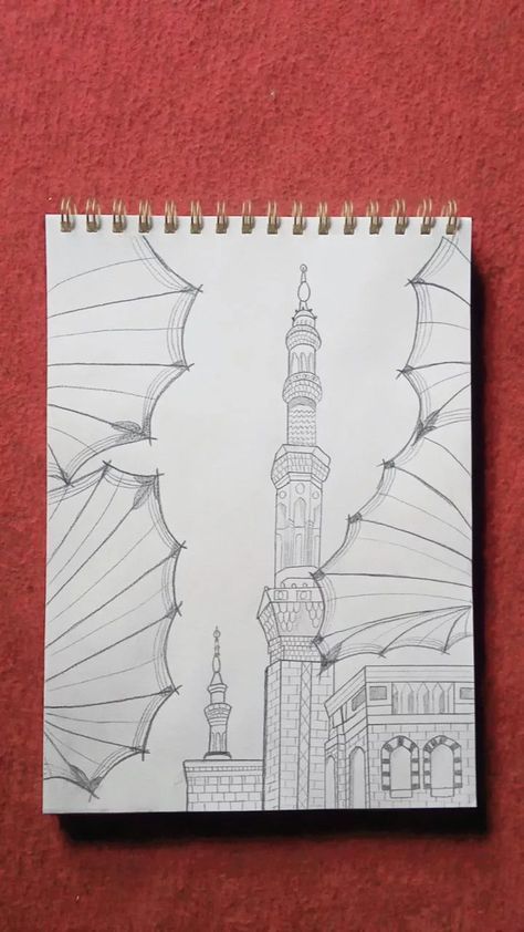 Mekkah Drawings, Masjid Nabawi Painting On Canvas, Kaabah Makkah Sketch, Maka Madina Drawing, Mosque Sketch Drawing, Madina Sharif Sketch, Pencil Sketch Ideas Aesthetic, Islamic Sketches Art, Kaaba Drawing Easy