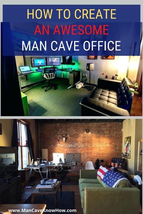 Man Cave Office Ideas Bedroom, Mancave Office Ideas Small Room, Office Man Cave Combo, Man Cave Furniture Ideas, Gamer Man Cave, Man Cave Office Ideas, Unique Man Cave Ideas, Small Man Cave Ideas, Home Office Men