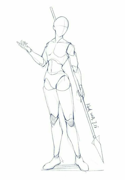 Extended Arm Drawing Reference, Spear Pose Reference Drawings, Spear Art Reference, Demonic Pose Reference, Spear Drawing Pose, Pose With Spear Reference, Spear Pose Drawing, Art Base Pose Reference Female, Anime Character Base Pose Reference