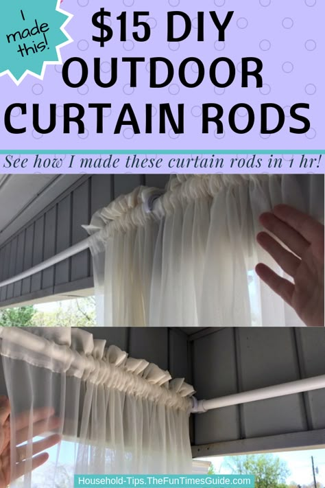 Diy Outdoor Curtain Rods, Curtains Porch, Outside Curtains, Pipe Curtain Rods, Outdoor Curtain Rods, Gazebo Curtains, Curtains For Patio, Balcony Curtains, Outdoor Drapes