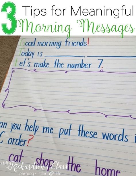 Make your morning messages meaningful and interactive with these 3 simple tips! I love #2!! So easy to do! Morning Message Prek, Types Of Syllables, Morning Message Kindergarten, Morning Writing, Kindergarten Anchor Charts, Morning Meeting Activities, Meeting Activities, Interactive Writing, Preschool Language