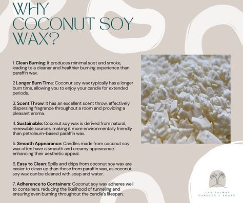 🌴 Discover the Magic of Coconut-Soy Wax! 🌴 At Las Palmas Candles + Soaps, we believe that the ingredients we use make all the difference. That’s why we carefully select the best components for our products. One of our favorites? Coconut-Soy wax! #LasPalmasCandles #CoconutWax #EcoFriendly #HandmadeCandles #CleanBurn #SustainableLiving #NaturalIngredients #CandleLovers #PuertoRicoInspired Homemade Scented Candles, Coconut Benefits, Coconut Wax Candles, Renewable Sources, Home Organisation, Wax Candles, Paraffin Wax, Handmade Candles, Sustainable Living