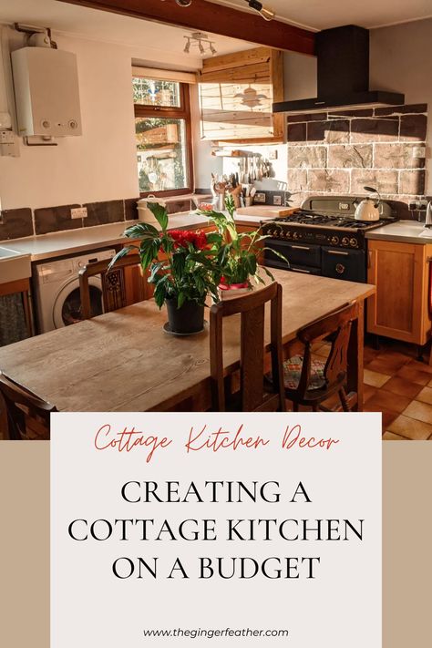 Cottage On A Budget, Cottagecore On A Budget, Small Farmhouse Kitchen On A Budget, Diy Cottage Kitchen, Low Budget Kitchen Ideas, Farmhouse Renovation On A Budget, Cottage Core Kitchen Aesthetic, Cottage Core Kitchen Ideas, Cottage Kitchen Makeover