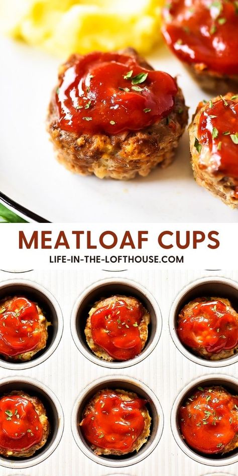 Ground Beef Cottage Cheese, Meatloaf Cups, Mini Meatloaf Recipes, Life In The Lofthouse, Cheese Stuffed Meatloaf, Mini Meatloaf, Meatloaf Muffins, Classic Meatloaf, Muffin Tin Recipes