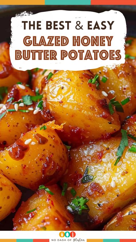 These Glazed Honey Butter Potatoes are a must-try side dish! With a golden sear and a delicious honey-butter glaze, they’re sure to impress. Perfect for family dinners or special occasions! Pin now and make them tonight! Honey Glazed Potatoes, Honey Roasted Potatoes In Oven, Honey Butter Potatoes, Honey Potatoes Recipes, Honey Gold Bite Size Potatoes Recipe, Honey Mustard Potatoes, Honey Gold Potatoes Recipes, Yukon Gold Potatoes Recipes, Food With Honey