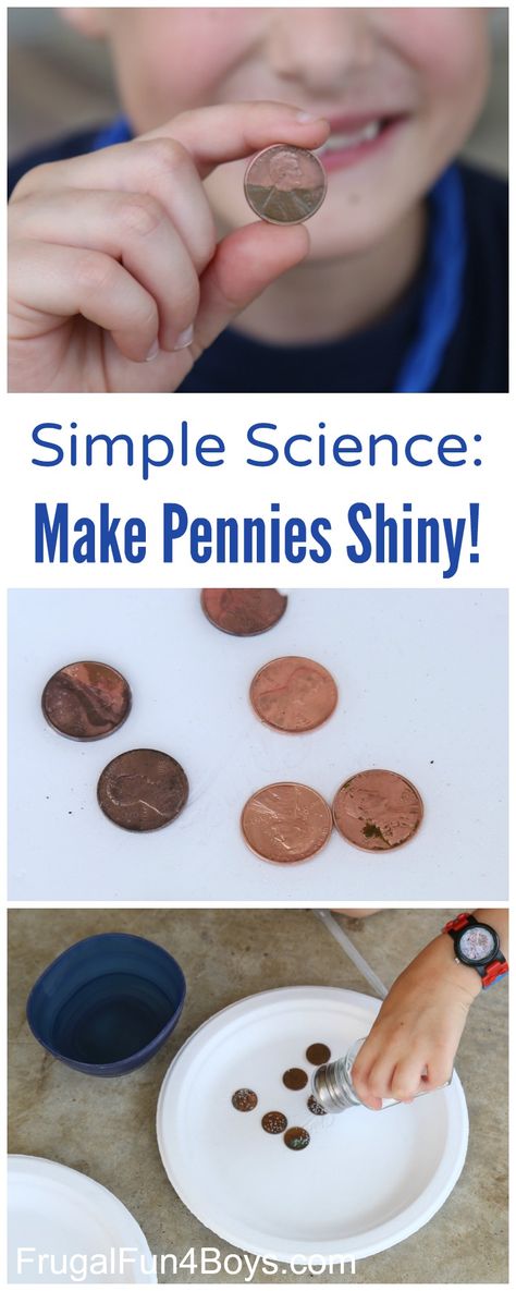 Science for Kids:  Make Old Pennies Shiny Again! Salt and vinegar turns pennies again - great chemistry project for kids! Kitchen Backsplash Diy, How To Clean Pennies, Science Activities For Toddlers, Chemistry Project, Backsplash Diy, Chemistry Projects, How To Clean Copper, Salt And Vinegar, Simple Science