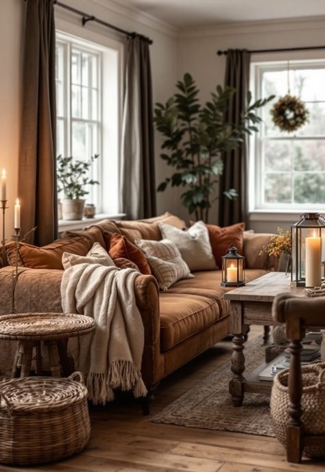 Cozy Lighting Living Room Cozy Home Interior Living Room, Living Room Decor Craftsman, Lantern In Living Room, Average Home Decor, Living Room Rustic Ideas, Cozy Vintage Living Room Decor Ideas, Staging A Small Living Room, Cozy Open Living Room Ideas, Small Modern Rustic Living Room Ideas