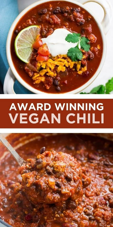 Vegan Chili Recipes, Best Vegan Chili, Chili Vegan, Vegan Chili Recipe, Vegan Chilli, Bowl Of Chili, Chilli Recipe, Recipe Crockpot, Vegetarian Chili Recipe