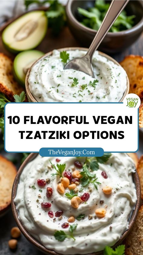 Creamy, dreamy, and 100% vegan: 10 tzatziki recipes you won't believe are dairy-free Dairy Free Tzatziki Sauce, Vegan Tzatziki Sauce, Veggie Dip Recipe, Vegan Banana Muffins, Ube Recipes, Tzatziki Sauce Recipe, Almond Yogurt, Vegan Tzatziki, Tzatziki Recipes