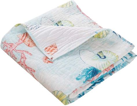 Barefoot Bungalow Sarasota Throw #machine#washed#microfiber Starfish Quilt, Coastal Blanket, Ocean Marine Life, Costal Granddaughter, Seafoam Blue, Quilted Throw, Quilted Throw Blanket, Beach Room, Lush Decor