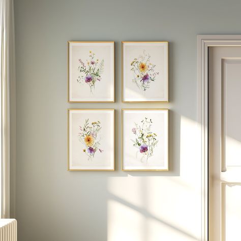 Vintage-Inspired Summer Wildflower Botanical Art Prints, Farmhouse Feminine Floral, Cottage Decor, Set of 4 UNFRAMED Prints OR Canvas Floral Aesthetics, Gorgeous Farmhouse, Floral Cottage, Country Wall Decor, Farmhouse Vintage, Botanical Art Prints, Vintage Watercolor, Watercolor Wall, Farmhouse Wall Art